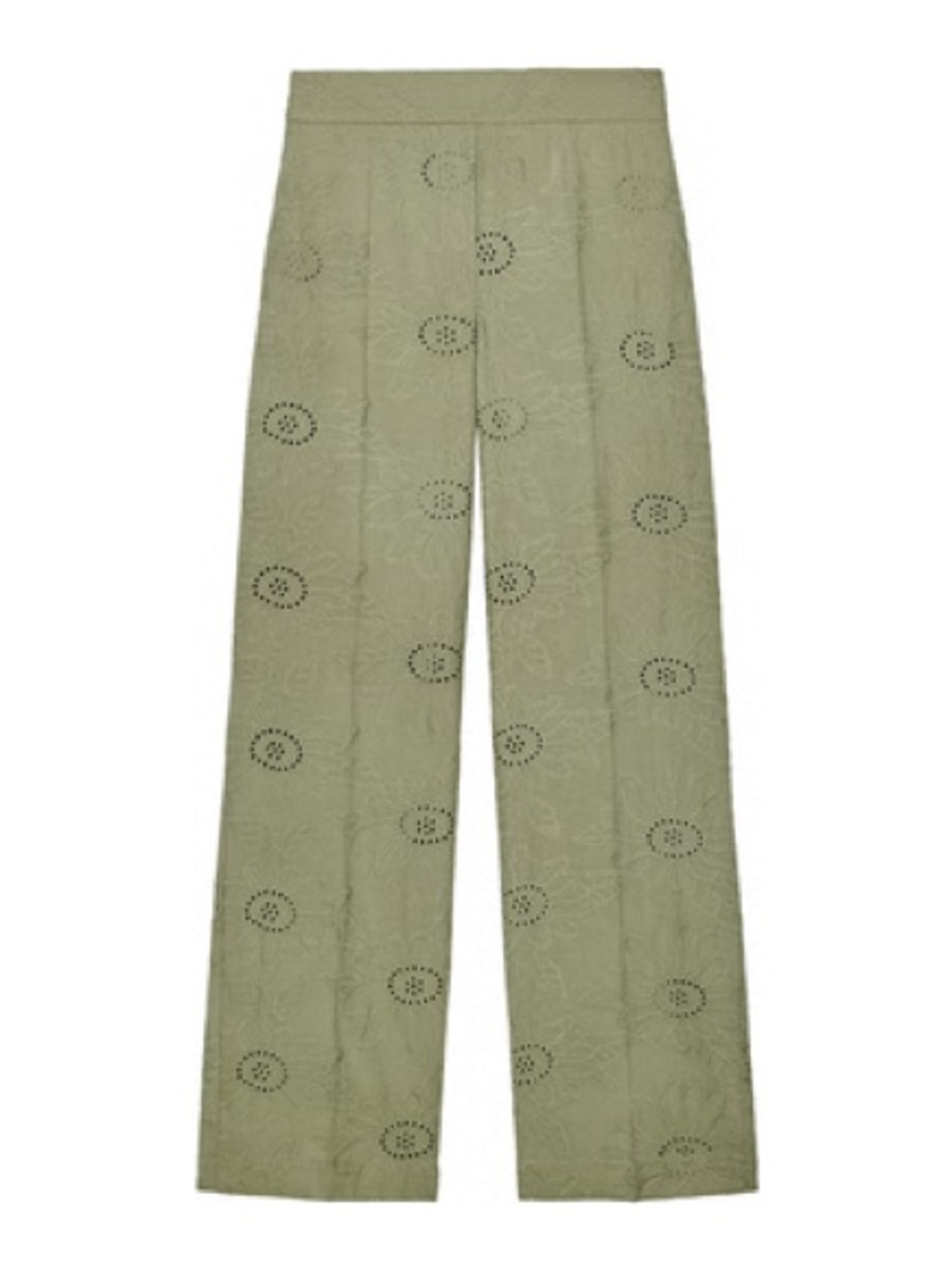 Zara Olive Green Eyelet Wide Leg Pants XS